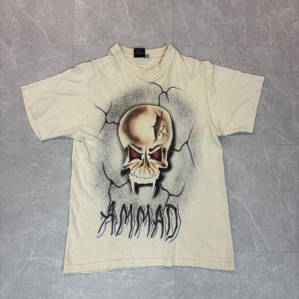 GT 200 Premium Tees Men Cream Airbrush Skull Graphic T-Shirt S AMMAD Streetwear